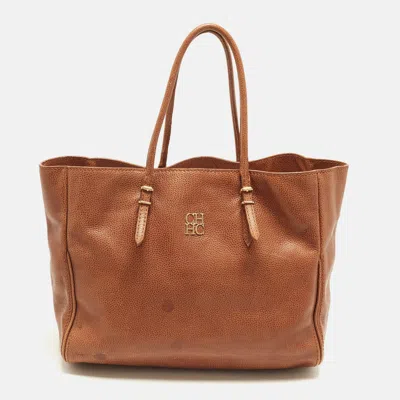 Pre-owned Ch Carolina Herrera Brown Leather Shopper Tote