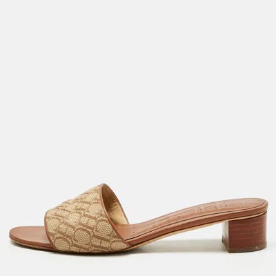 Ch Carolina Herrera Brown Monogram Canvas Matryoshka Slide Sandals