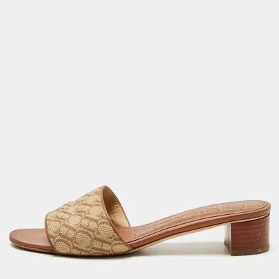 Ch Carolina Herrera Brown Monogram Canvas Matryoshka Slide Sandals