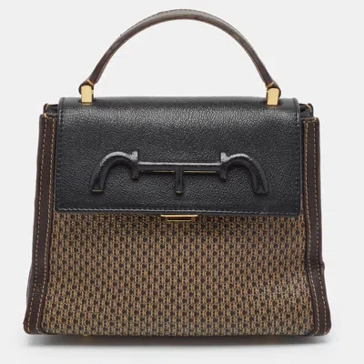 Pre-owned Ch Carolina Herrera Brown Monogram Coated Canvas And Leather Top Handle Bag