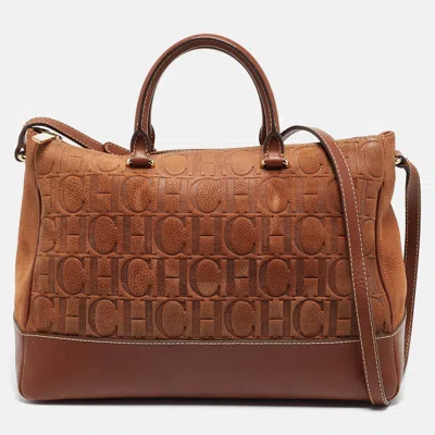 Pre-owned Ch Carolina Herrera Brown Monogram Nubuck Leather Tote