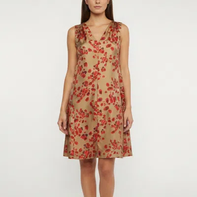 Pre-owned Ch Carolina Herrera Brown Printed Silk V- Neck Dress S