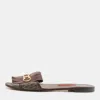 Ch Carolina Herrera Brown Signature Canvas And Leather Lock Flat Slides In Brown