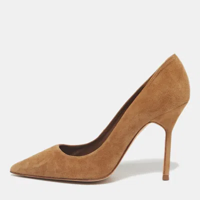 Pre-owned Ch Carolina Herrera Brown Suede Pointed Toe Pumps Size 38