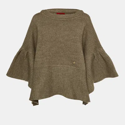 Pre-owned Ch Carolina Herrera Brown Wool & Alpaca Knit Poncho One Size