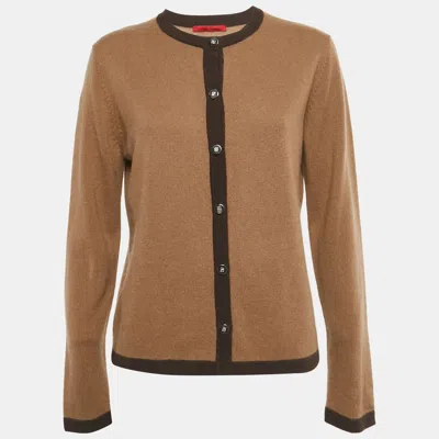 Pre-owned Ch Carolina Herrera Brown Wool Knit Cardigan M
