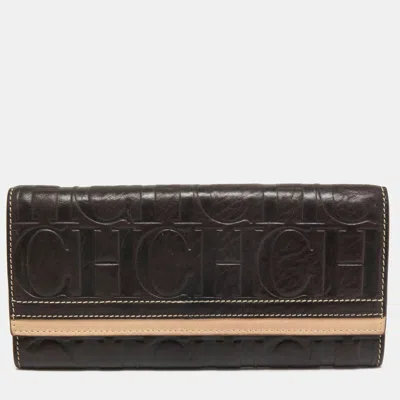 Ch Carolina Herrera Brown/beige Monogram Embossed Leather Continental Wallet