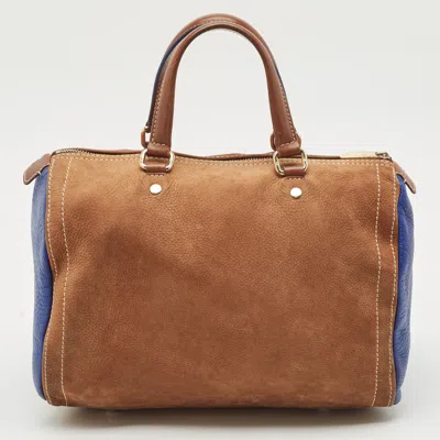 Pre-owned Ch Carolina Herrera Brown/blue Nubuck And Leather Andy Boston Bag