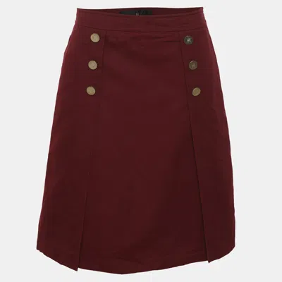 Pre-owned Ch Carolina Herrera Burgundy Cotton Midi Skirt S