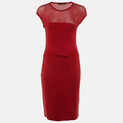 Pre-owned Ch Carolina Herrera Burgundy Wool Knit Midi Dress S