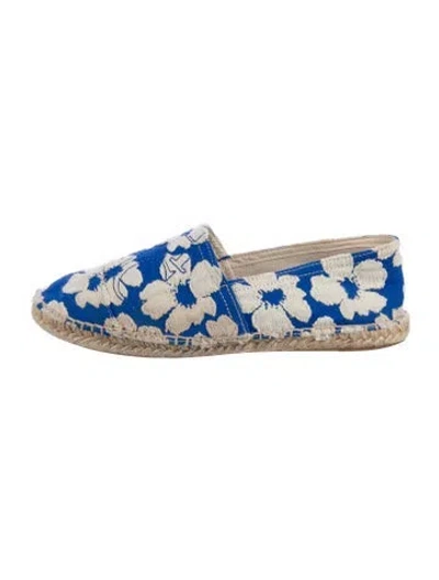 Pre-owned Ch Carolina Herrera Canvas Floral Print Espadrilles In Blue