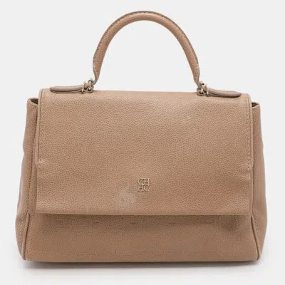 Pre-owned Ch Carolina Herrera Carolina Herrera Beige Leather Minuetto Flap Top Handle Bag