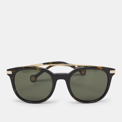 Pre-owned Ch Carolina Herrera Carolina Herrera Black Tortoise Shell Effect Gold Tone She690 Cat Eye Sunglasses