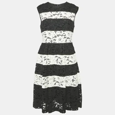 Pre-owned Ch Carolina Herrera Carolina Herrera Black/white Corded Lace Sleeveless Short Dress M