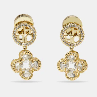 Pre-owned Ch Carolina Herrera Carolina Herrera Ch Crystals Gold Tone Earrings