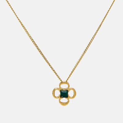 Pre-owned Ch Carolina Herrera Carolina Herrera Ch Crystals Gold Tone Necklace