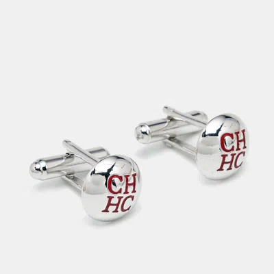 Pre-owned Ch Carolina Herrera Carolina Herrera Ch Enamel Silver Tone Cufflinks