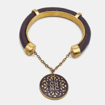 Ch Carolina Herrera Carolina Herrera Ch Leather Gold Tone Bracelet In Green