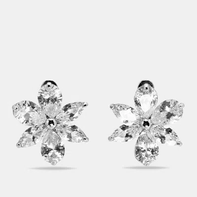 Pre-owned Ch Carolina Herrera Carolina Herrera Crystal Jasmine Silver Tone Stud Earrings