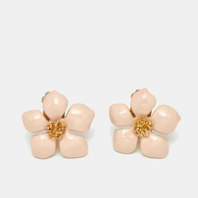 Pre-owned Ch Carolina Herrera Carolina Herrera Flower Enamel Gold Tone Earrings