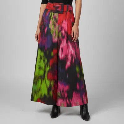 Pre-owned Ch Carolina Herrera Carolina Herrera Multicolor Abstract Print Cotton Pleated Wide-leg Trousers L