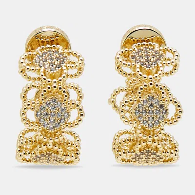 Pre-owned Ch Carolina Herrera Carolina Herrera Rosetta Insignia Milgrain Crystals Gold Tone Hoop Earrings