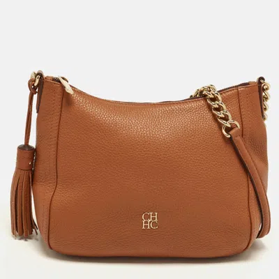 Pre-owned Ch Carolina Herrera Chain Tassel Brown Leather Shoulder Bag
