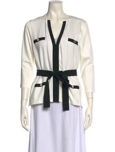 Pre-owned Ch Carolina Herrera Colorblock Pattern V-neck Sweater In White
