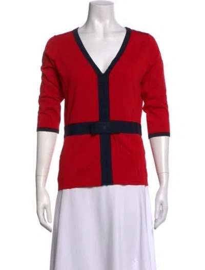 Pre-owned Ch Carolina Herrera Colorblock Pattern V-neck Top In Red