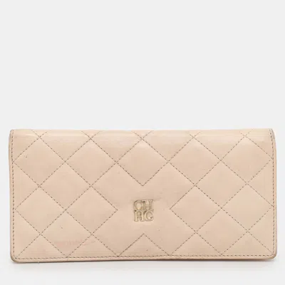 Ch Carolina Herrera Cream Leather Continental Bifold Wallet In Neutral