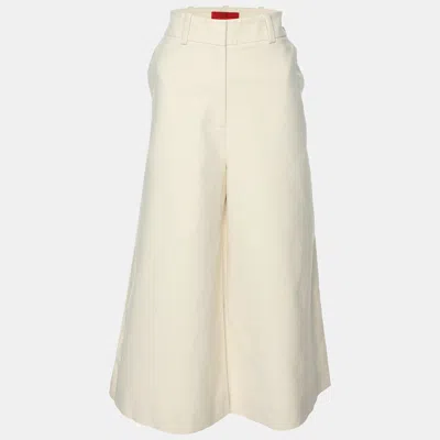 Pre-owned Ch Carolina Herrera Cream Stretch Cotton Wide Leg Capri Pants S