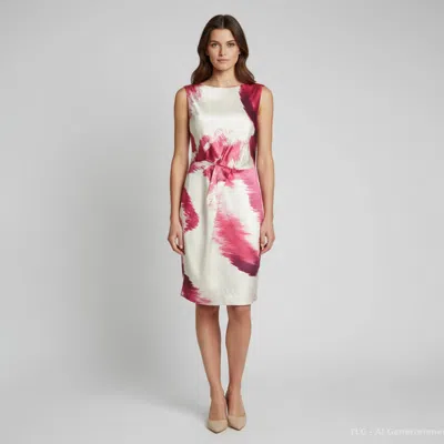 Ch Carolina Herrera Creme Printed Satin Sleeveless Dress In White