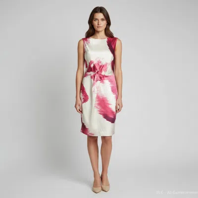 Pre-owned Ch Carolina Herrera Creme Printed Satin Sleeveless Dress S In White