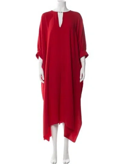 Pre-owned Ch Carolina Herrera Crew Neck Long Dress In Red