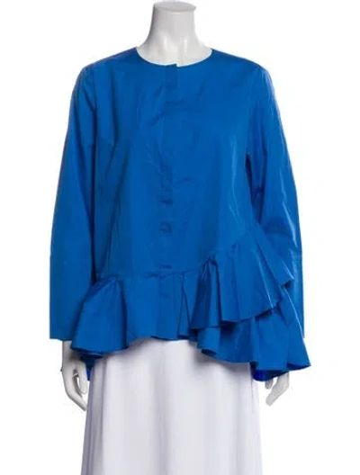 Pre-owned Ch Carolina Herrera Crew Neck Long Sleeve Blouse In Blue