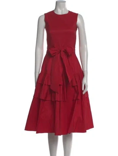 Pre-owned Ch Carolina Herrera Crew Neck Midi Length Dress In Red