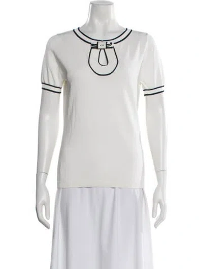 Pre-owned Ch Carolina Herrera Crew Neck Short Sleeve Top In White
