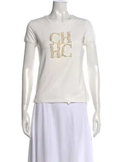 Pre-owned Ch Carolina Herrera Crew Neck Short Sleeve T-shirt In White