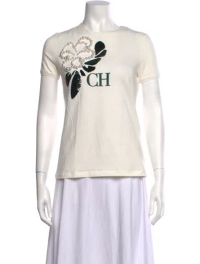 Pre-owned Ch Carolina Herrera Crew Neck Short Sleeve T-shirt In White