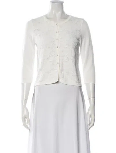 Pre-owned Ch Carolina Herrera Crew Neck Sweater In White