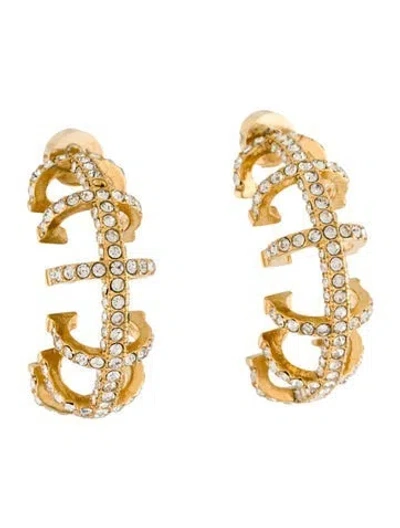 Pre-owned Ch Carolina Herrera Crystal Insignia Loop Drop Earrings In Multi