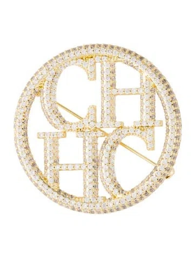 Pre-owned Ch Carolina Herrera Crystal Signet Brooch Pin In Multi