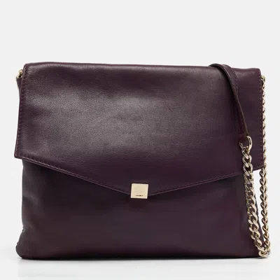 Pre-owned Ch Carolina Herrera Dark Purple Leather Envelope Flap Shoulder Bag