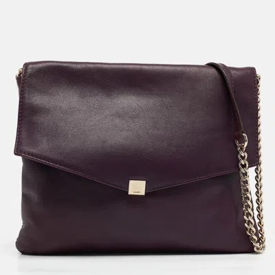 Ch Carolina Herrera Dark Purple Leather Envelope Flap Shoulder Bag