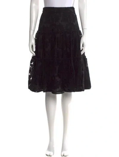 Pre-owned Ch Carolina Herrera Eyelet Trim Knee-length Skirt In Black