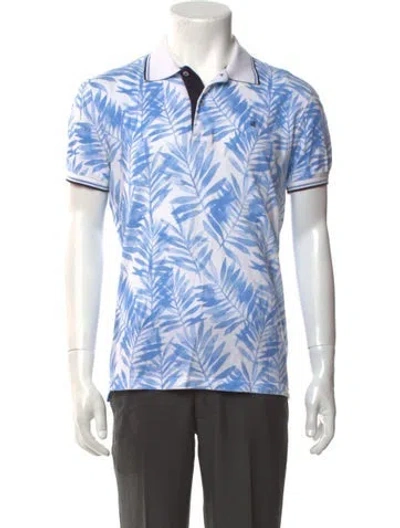 Pre-owned Ch Carolina Herrera Floral Print Collar Polo Shirt In Blue
