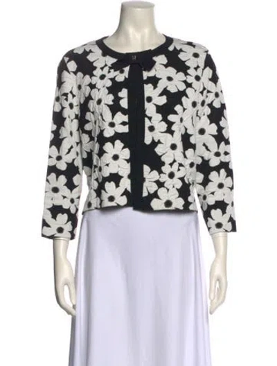 Pre-owned Ch Carolina Herrera Floral Print Crew Neck Sweater In Black