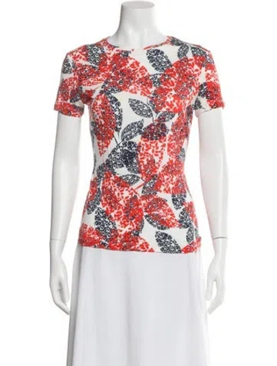 Pre-owned Ch Carolina Herrera Floral Print Crew Neck T-shirt In Red