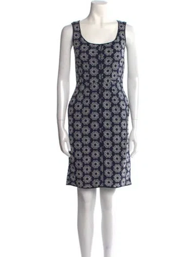 Pre-owned Ch Carolina Herrera Floral Print Knee-length Dress In Blue