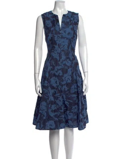 Pre-owned Ch Carolina Herrera Floral Print Knee-length Dress In Blue